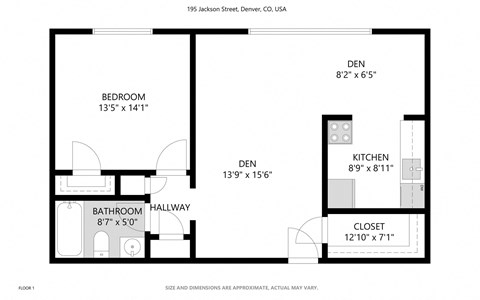 a floor plan of a studio apartment with a bedroom and a living room